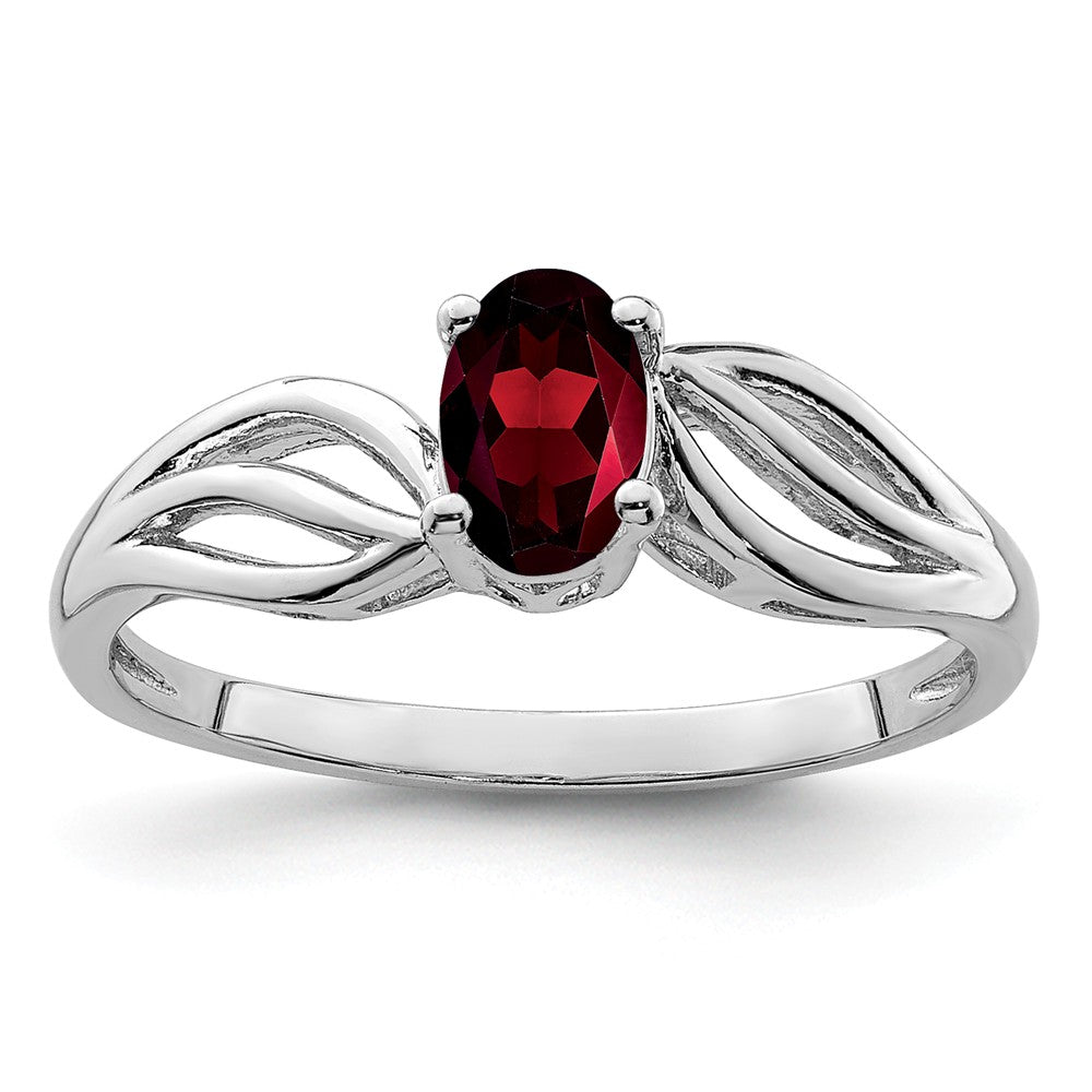 925 Sterling Silver Rhodium-plated Garnet Ring, Size: 8