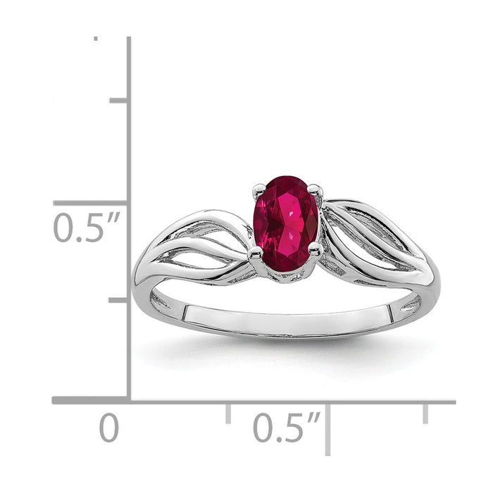 925 Sterling Silver Rhodium-plated Created Ruby Ring, Size: 6