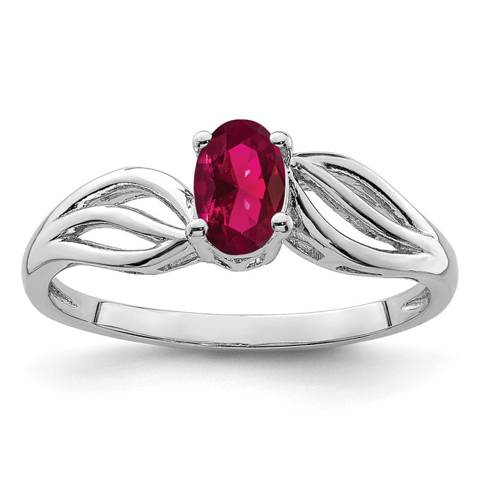 925 Sterling Silver Rhodium-plated Created Ruby Ring, Size: 5