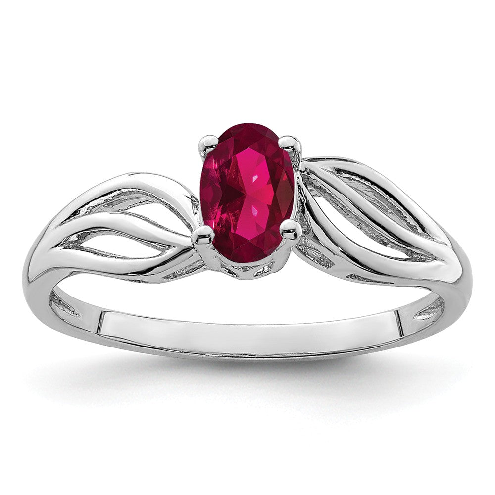 925 Sterling Silver Rhodium-plated Created Ruby Ring, Size: 9