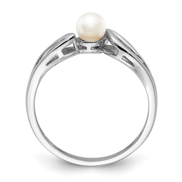925 Sterling Silver Rhodium-plated Freshwater Cultured Pearl Ring, Size: 5
