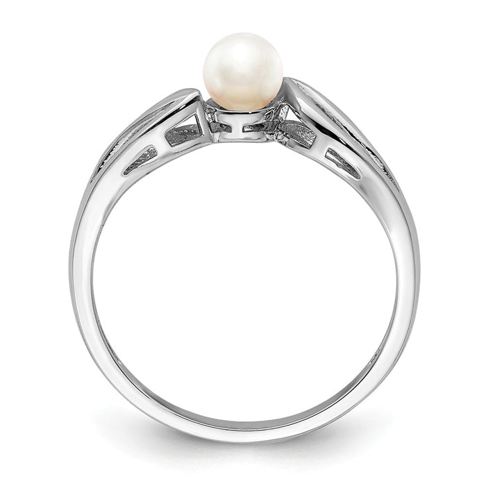 925 Sterling Silver Rhodium-plated Freshwater Cultured Pearl Ring, Size: 10