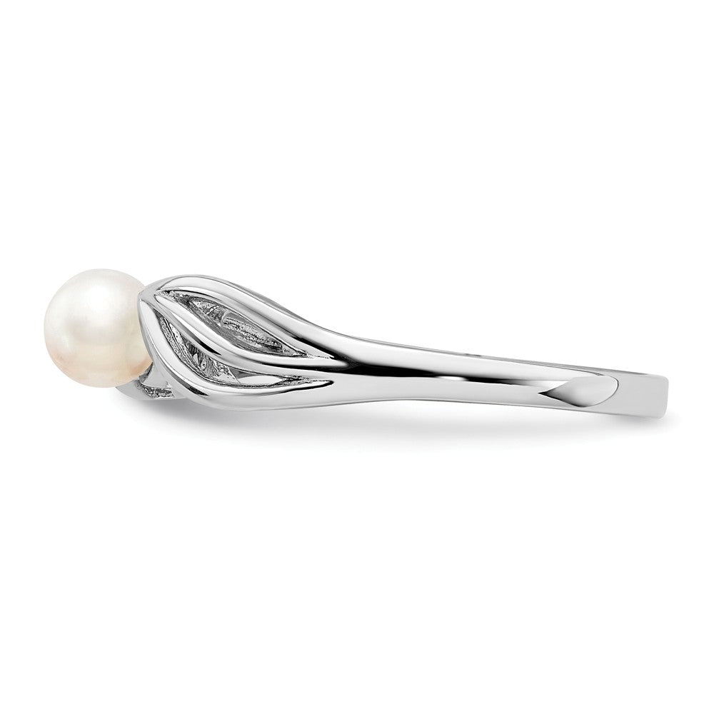 925 Sterling Silver Rhodium-plated Freshwater Cultured Pearl Ring, Size: 5