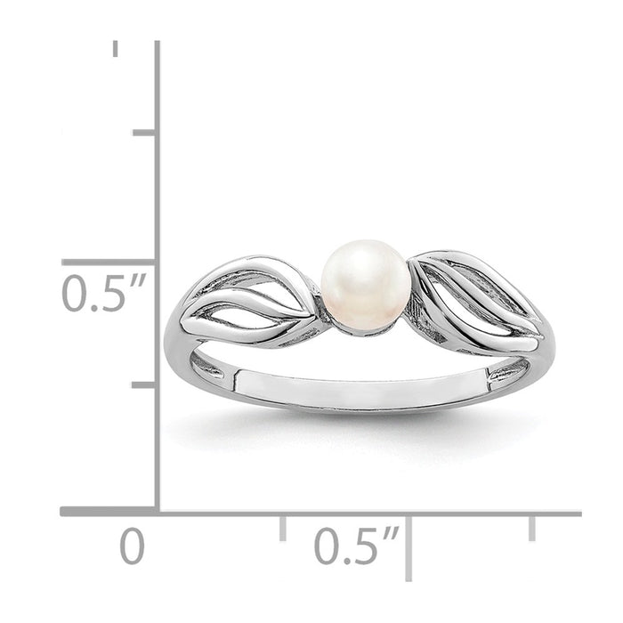 925 Sterling Silver Rhodium-plated Freshwater Cultured Pearl Ring, Size: 6