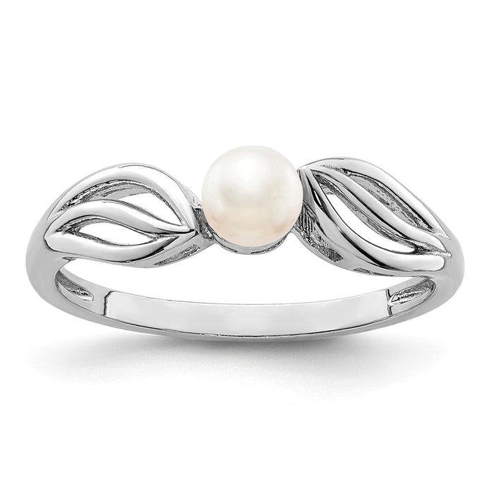 925 Sterling Silver Rhodium-plated Freshwater Cultured Pearl Ring, Size: 6