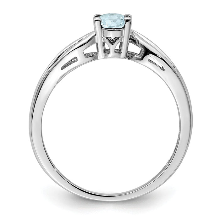 925 Sterling Silver Rhodium-plated Aquamarine Ring, Size: 6
