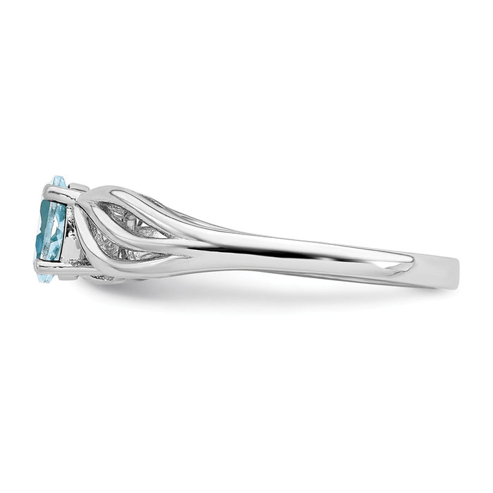 925 Sterling Silver Rhodium-plated Aquamarine Ring, Size: 5