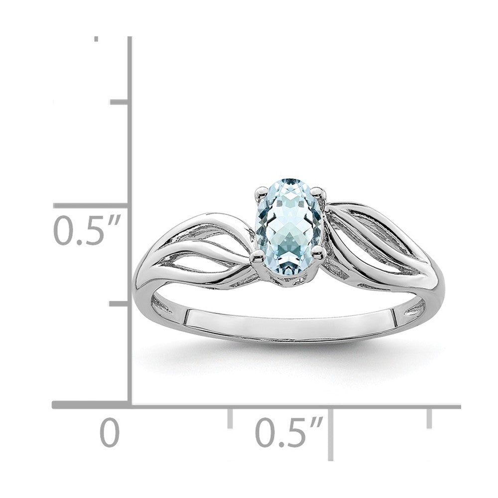 925 Sterling Silver Rhodium-plated Aquamarine Ring, Size: 8
