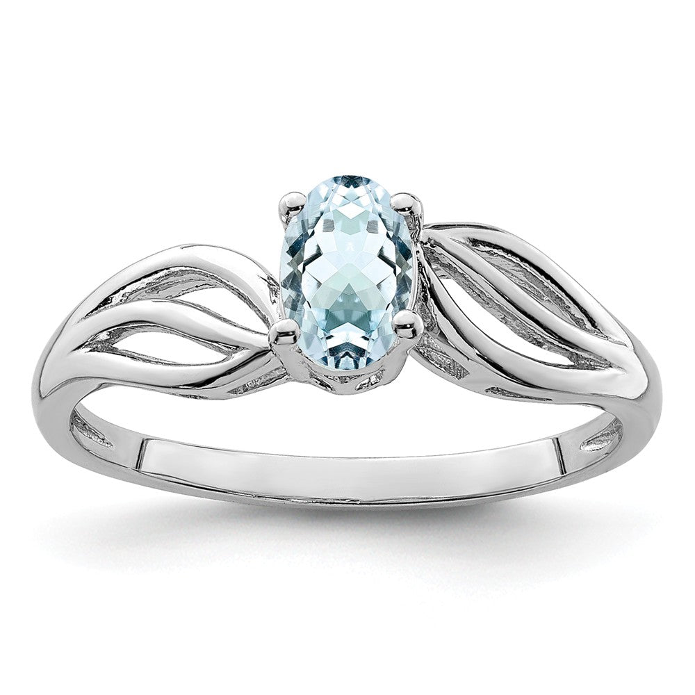 925 Sterling Silver Rhodium-plated Aquamarine Ring, Size: 7