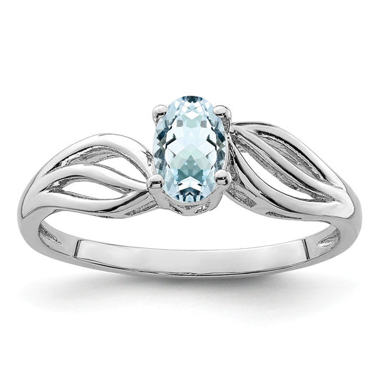 925 Sterling Silver Rhodium-plated Aquamarine Ring, Size: 8