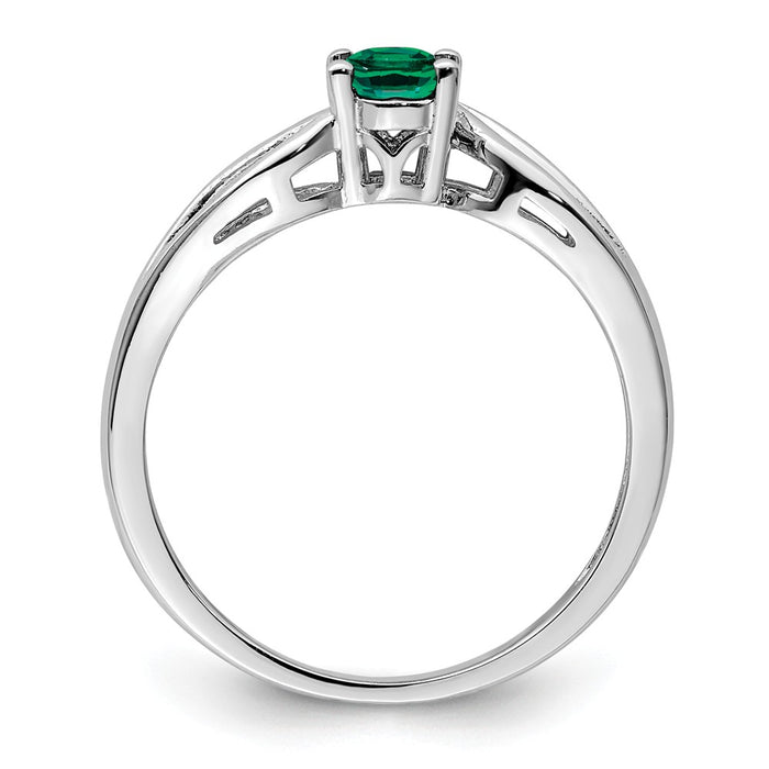 925 Sterling Silver Rhodium-plated Created Emerald Ring, Size: 6