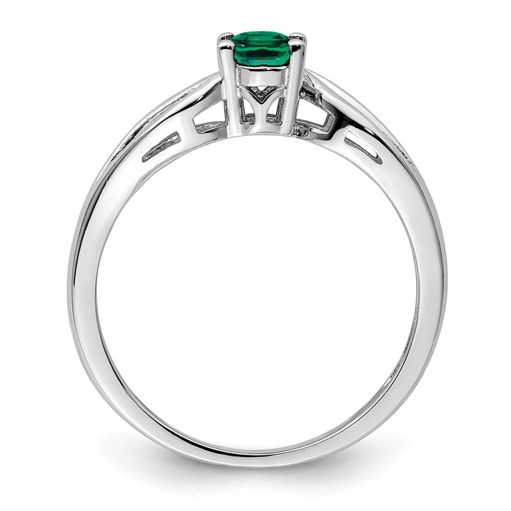 925 Sterling Silver Rhodium-plated Created Emerald Ring, Size: 8