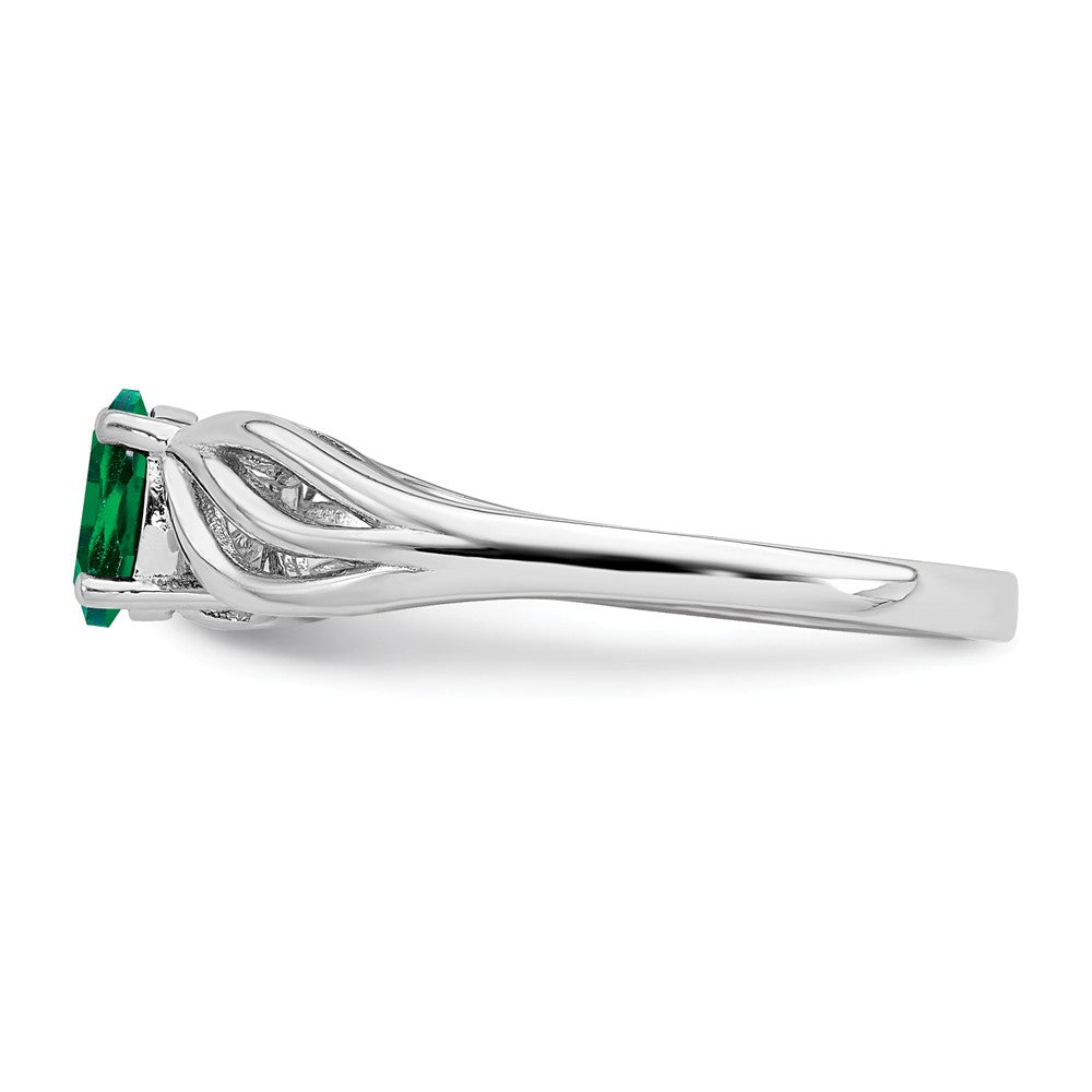 925 Sterling Silver Rhodium-plated Created Emerald Ring, Size: 9