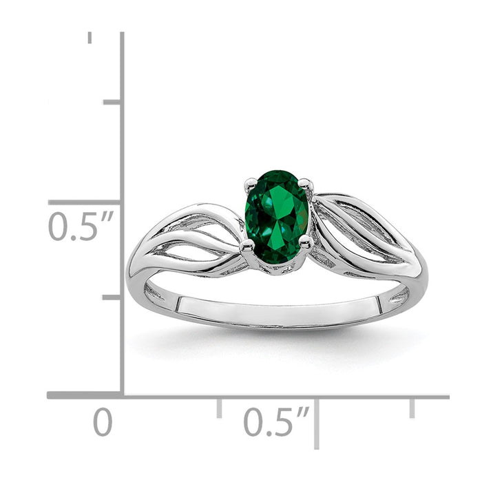 925 Sterling Silver Rhodium-plated Created Emerald Ring, Size: 10