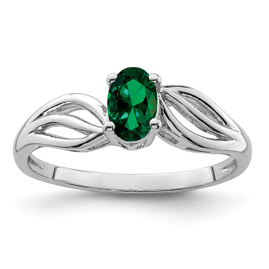 925 Sterling Silver Rhodium-plated Created Emerald Ring, Size: 9