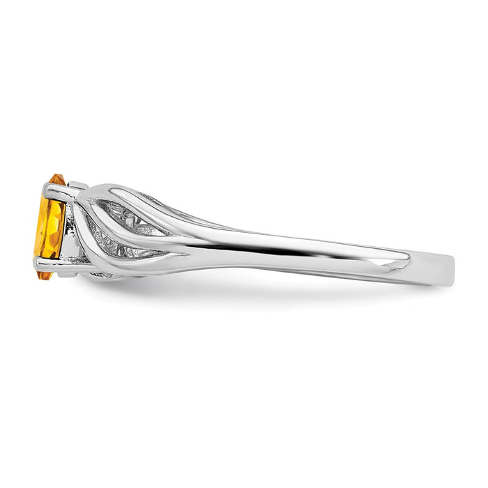 925 Sterling Silver Rhodium-plated Citrine Ring, Size: 8