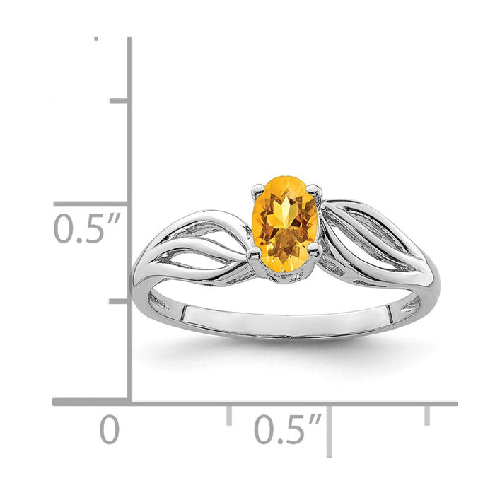 925 Sterling Silver Rhodium-plated Citrine Ring, Size: 5