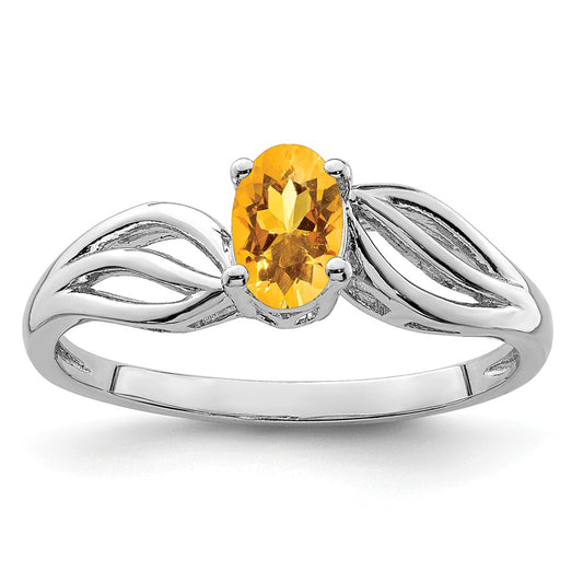 925 Sterling Silver Rhodium-plated Citrine Ring, Size: 5