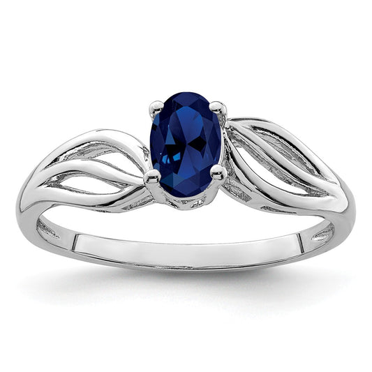 925 Sterling Silver Rhodium-plated Created Sapphire Ring, Size: 6