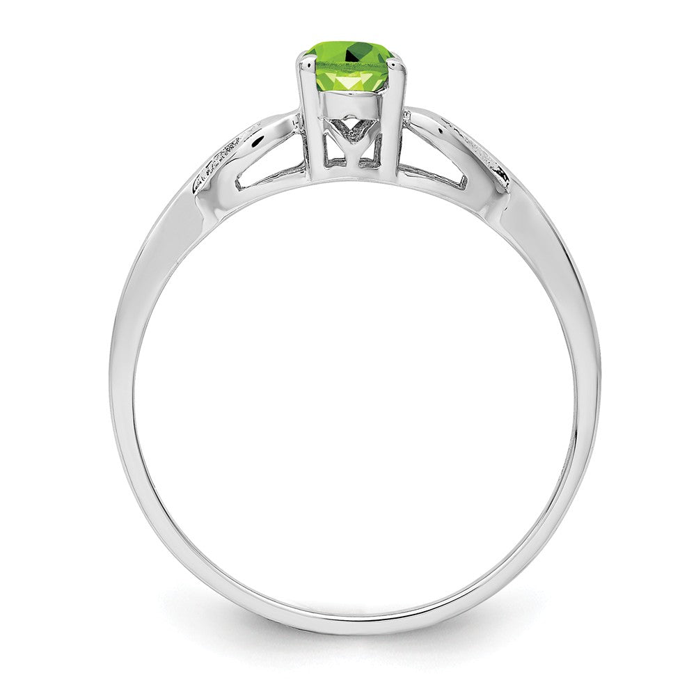 925 Sterling Silver Rhodium-plated Peridot Ring, Size: 5