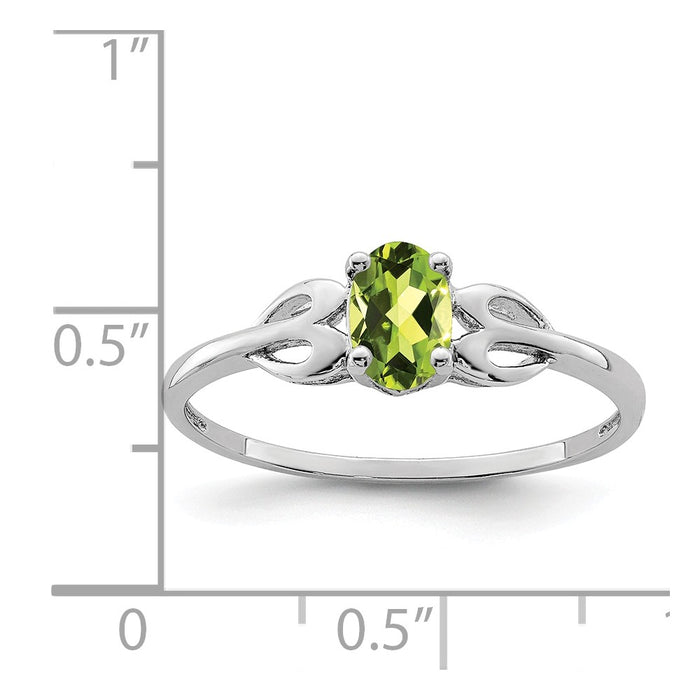 925 Sterling Silver Rhodium-plated Peridot Ring, Size: 6