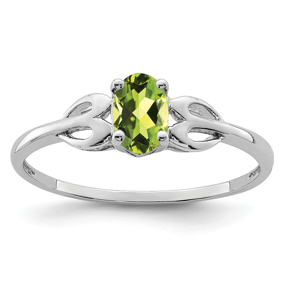 925 Sterling Silver Rhodium-plated Peridot Ring, Size: 6