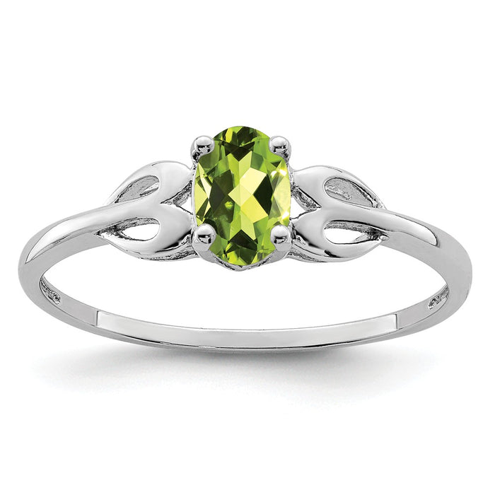 925 Sterling Silver Rhodium-plated Peridot Ring, Size: 9