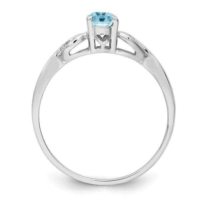 925 Sterling Silver Rhodium-plated Light Swiss Blue Topaz Ring, Size: 7