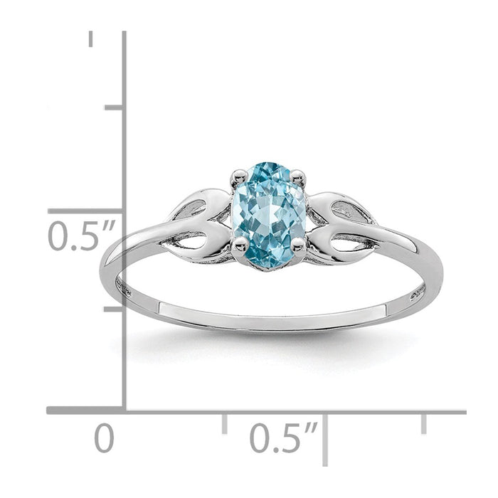 925 Sterling Silver Rhodium-plated Light Swiss Blue Topaz Ring, Size: 5