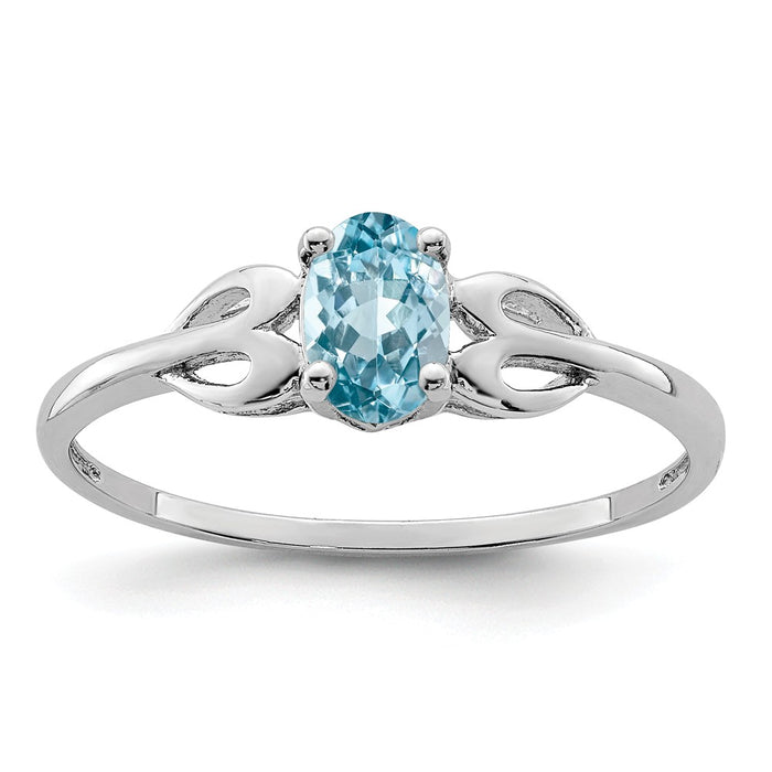 925 Sterling Silver Rhodium-plated Light Swiss Blue Topaz Ring, Size: 10