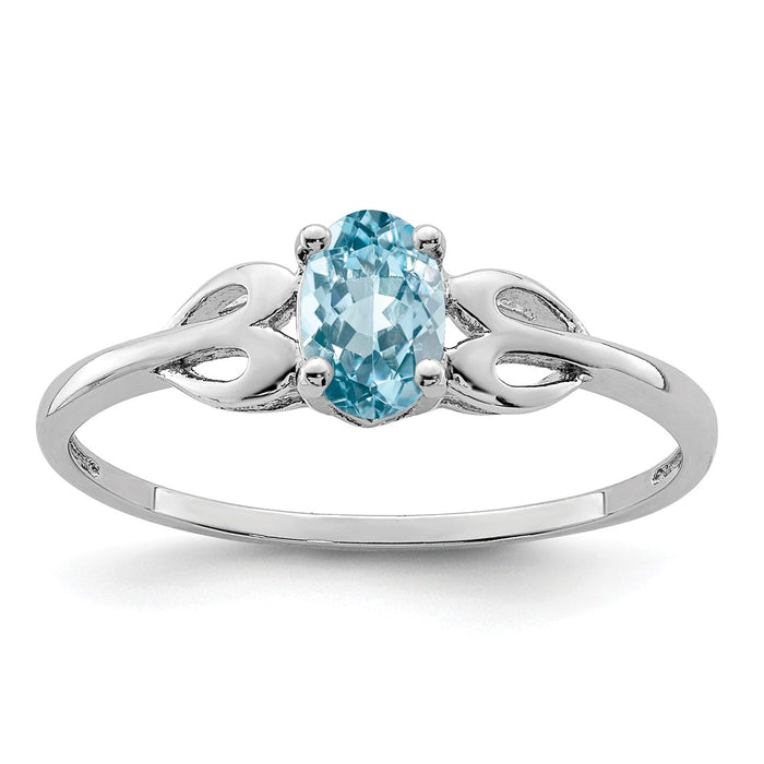 925 Sterling Silver Rhodium-plated Light Swiss Blue Topaz Ring, Size: 8