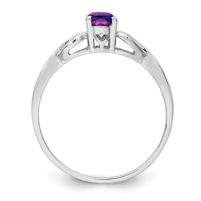 925 Sterling Silver Rhodium-plated Amethyst Ring, Size: 7