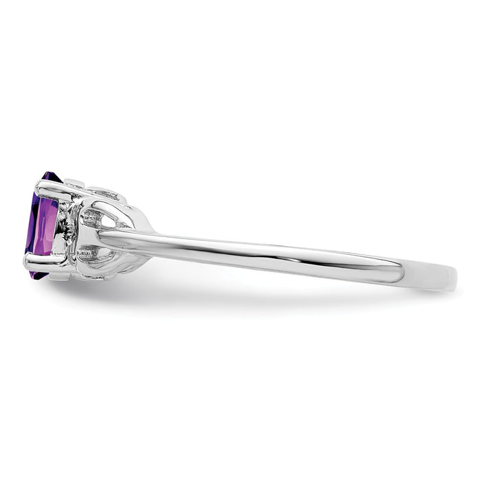 925 Sterling Silver Rhodium-plated Amethyst Ring, Size: 7