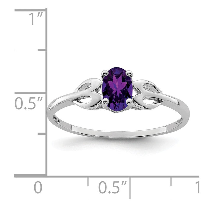 925 Sterling Silver Rhodium-plated Amethyst Ring, Size: 7