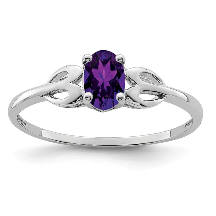 925 Sterling Silver Rhodium-plated Amethyst Ring, Size: 5