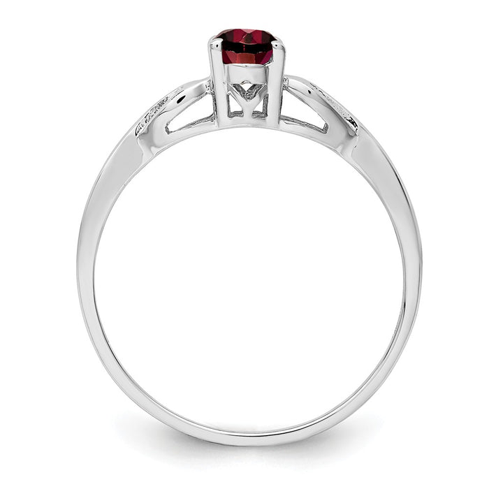 925 Sterling Silver Rhodium-plated Garnet Ring, Size: 7