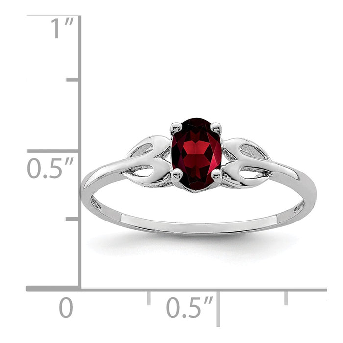 925 Sterling Silver Rhodium-plated Garnet Ring, Size: 7