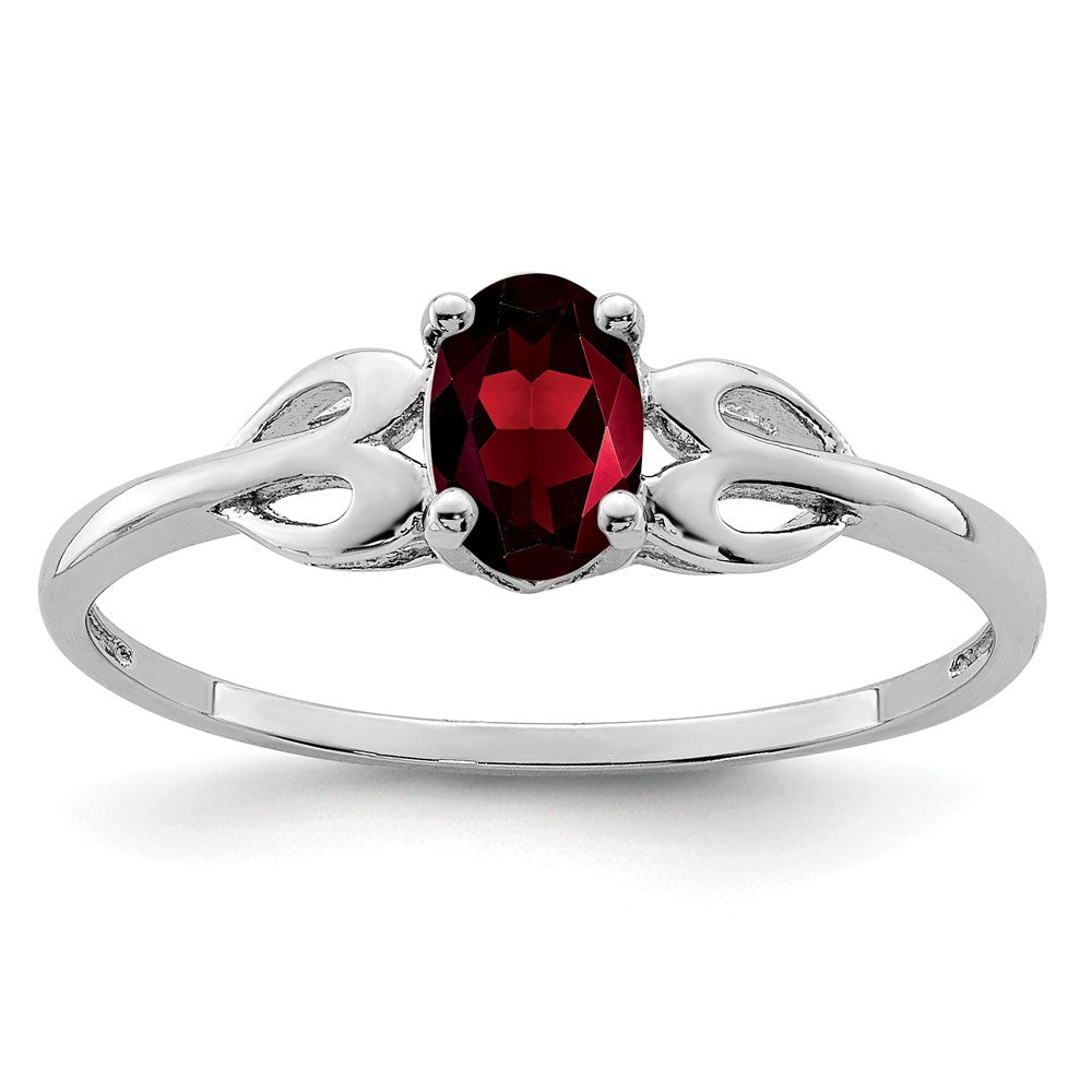 925 Sterling Silver Rhodium-plated Garnet Ring, Size: 7