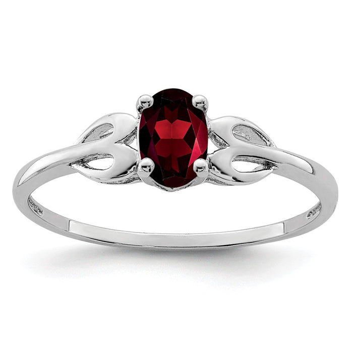 925 Sterling Silver Rhodium-plated Garnet Ring, Size: 9