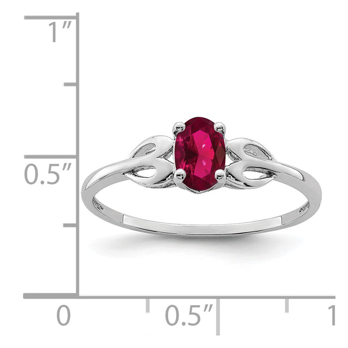 925 Sterling Silver Rhodium-plated Created Ruby Ring, Size: 5