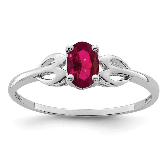 925 Sterling Silver Rhodium-plated Created Ruby Ring, Size: 5