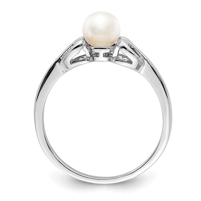 925 Sterling Silver Rhodium-plated Freshwater Cultured Pearl Ring, Size: 8