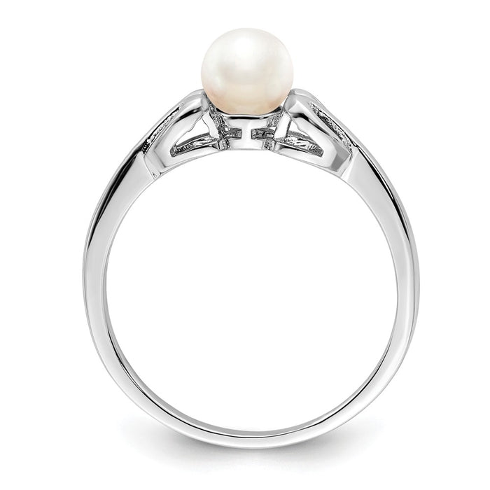 925 Sterling Silver Rhodium-plated Freshwater Cultured Pearl Ring, Size: 6