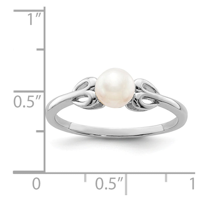 925 Sterling Silver Rhodium-plated Freshwater Cultured Pearl Ring, Size: 10