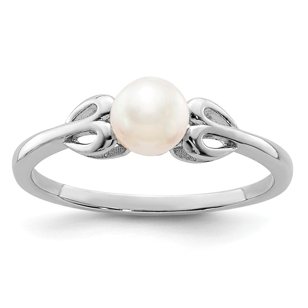 925 Sterling Silver Rhodium-plated Freshwater Cultured Pearl Ring, Size: 5