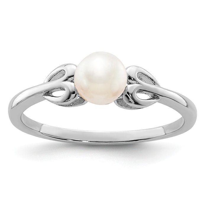 925 Sterling Silver Rhodium-plated Freshwater Cultured Pearl Ring, Size: 8