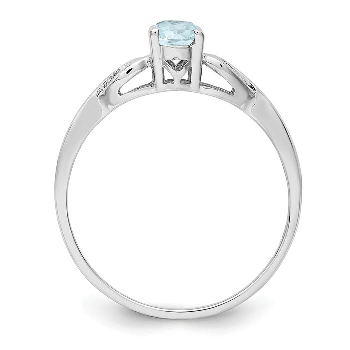 925 Sterling Silver Rhodium-plated Aquamarine Ring, Size: 8