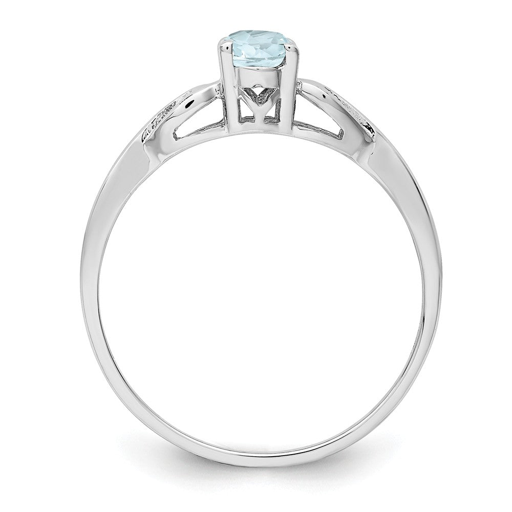 925 Sterling Silver Rhodium-plated Aquamarine Ring, Size: 5