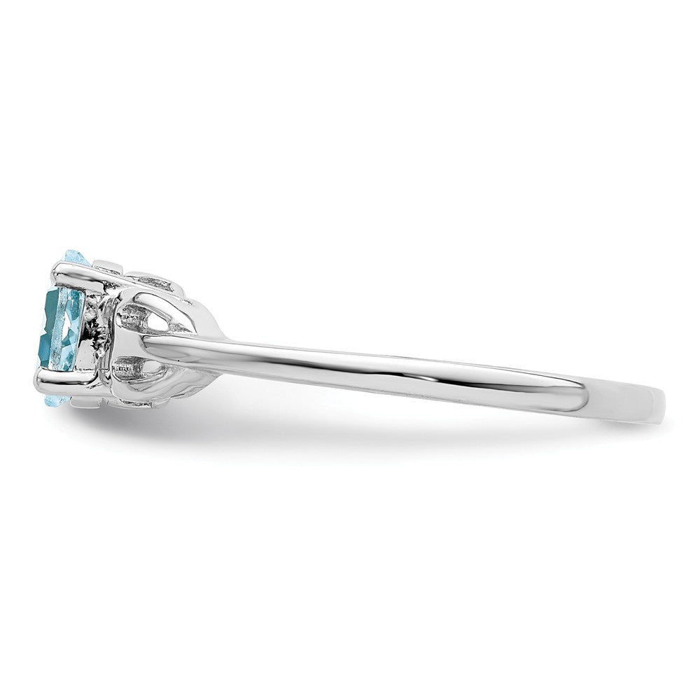 925 Sterling Silver Rhodium-plated Aquamarine Ring, Size: 8