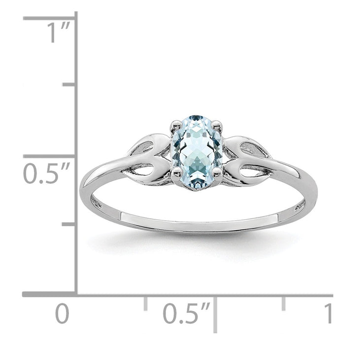 925 Sterling Silver Rhodium-plated Aquamarine Ring, Size: 5